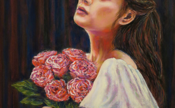 Pastel sec : jeune fille au bouquet (mis à jour le 10 janvier 2024)